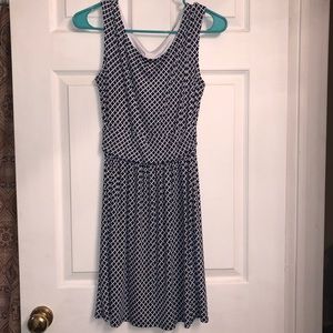 Navy Blue & White Print Dress - Size XS